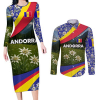 Andorra Couples Matching Long Sleeve Bodycon Dress and Long Sleeve Button Shirt with Edelweiss Mountain Landscape Design - Wonder Print Shop