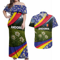 Andorra Couples Matching Off Shoulder Maxi Dress and Hawaiian Shirt with Edelweiss Mountain Landscape Design - Wonder Print Shop