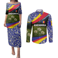 Andorra Couples Matching Puletasi and Long Sleeve Button Shirt with Edelweiss Mountain Landscape Design - Wonder Print Shop