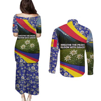 Andorra Couples Matching Puletasi and Long Sleeve Button Shirt with Edelweiss Mountain Landscape Design - Wonder Print Shop