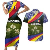Andorra Couples Matching Short Sleeve Bodycon Dress and Hawaiian Shirt with Edelweiss Mountain Landscape Design - Wonder Print Shop