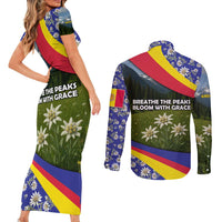 Andorra Couples Matching Short Sleeve Bodycon Dress and Long Sleeve Button Shirt with Edelweiss Mountain Landscape Design - Wonder Print Shop