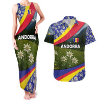 Andorra Couples Matching Tank Maxi Dress and Hawaiian Shirt with Edelweiss Mountain Landscape Design - Wonder Print Shop