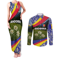 Andorra Couples Matching Tank Maxi Dress and Long Sleeve Button Shirt with Edelweiss Mountain Landscape Design - Wonder Print Shop