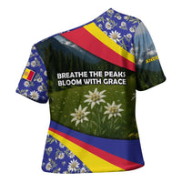 Andorra Cross Shoulder Shirt with Edelweiss Mountain Landscape Design - Wonder Print Shop