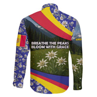 Andorra Family Matching Off The Shoulder Long Sleeve Dress and Hawaiian Shirt with Edelweiss Mountain Landscape Design - Wonder Print Shop