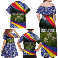 Andorra Family Matching Off Shoulder Maxi Dress and Hawaiian Shirt with Edelweiss Mountain Landscape Design - Wonder Print Shop
