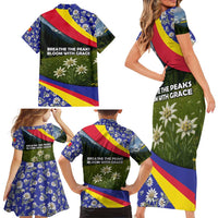 Andorra Family Matching Short Sleeve Bodycon Dress and Hawaiian Shirt with Edelweiss Mountain Landscape Design - Wonder Print Shop