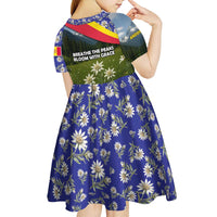 Andorra Kid Short Sleeve Dress with Edelweiss Mountain Landscape Design - Wonder Print Shop