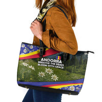 Andorra Leather Tote Bag with Edelweiss Mountain Landscape Design - Wonder Print Shop
