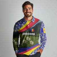 Andorra Long Sleeve Polo Shirt with Edelweiss Mountain Landscape Design - Wonder Print Shop