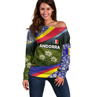 Andorra Off Shoulder Sweater with Edelweiss Mountain Landscape Design - Wonder Print Shop