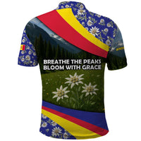 Andorra Polo Shirt with Edelweiss Mountain Landscape Design - Wonder Print Shop