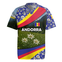 Andorra Rugby Jersey with Edelweiss Mountain Landscape Design - Wonder Print Shop