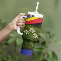 Andorra Tumbler With Handle with Edelweiss Mountain Landscape Design - Wonder Print Shop