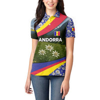 Andorra Women Polo Shirt with Edelweiss Mountain Landscape Design - Wonder Print Shop