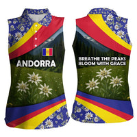 Andorra Women Sleeveless Polo Shirt with Edelweiss Mountain Landscape Design - Wonder Print Shop