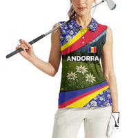 Andorra Women Sleeveless Polo Shirt with Edelweiss Mountain Landscape Design - Wonder Print Shop