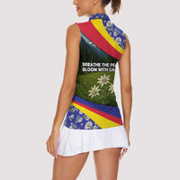 Andorra Women Sleeveless Polo Shirt with Edelweiss Mountain Landscape Design - Wonder Print Shop