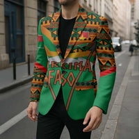 Burkina Faso Blazer with Green Tribal Pattern Design and National Flag Motif - Wonder Print Shop