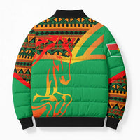 Burkina Faso Bomber Puffer Jacket with Green Tribal Pattern Design and National Flag Motif - Wonder Print Shop