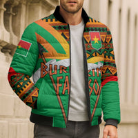 Burkina Faso Bomber Puffer Jacket with Green Tribal Pattern Design and National Flag Motif - Wonder Print Shop