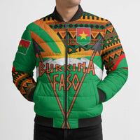 Burkina Faso Bomber Puffer Jacket with Green Tribal Pattern Design and National Flag Motif - Wonder Print Shop