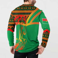 Burkina Faso Button Sweatshirt with Green Tribal Pattern Design and National Flag Motif - Wonder Print Shop