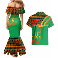 Burkina Faso Couples Matching Mermaid Dress and Hawaiian Shirt with Green Tribal Pattern Design and National Flag Motif - Wonder Print Shop