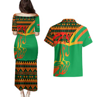 Burkina Faso Couples Matching Puletasi and Hawaiian Shirt with Green Tribal Pattern Design and National Flag Motif - Wonder Print Shop