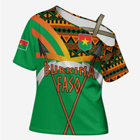 Burkina Faso Cross Shoulder Shirt with Green Tribal Pattern Design and National Flag Motif - Wonder Print Shop
