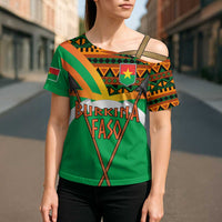 Burkina Faso Cross Shoulder Shirt with Green Tribal Pattern Design and National Flag Motif - Wonder Print Shop