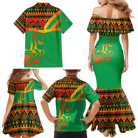 Burkina Faso Family Matching Mermaid Dress and Hawaiian Shirt with Green Tribal Pattern Design and National Flag Motif - Wonder Print Shop