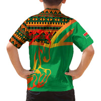 Burkina Faso Family Matching Off The Shoulder Long Sleeve Dress and Hawaiian Shirt with Green Tribal Pattern Design and National Flag Motif - Wonder Print Shop