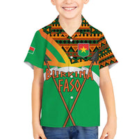 Burkina Faso Family Matching Off Shoulder Short Dress and Hawaiian Shirt with Green Tribal Pattern Design and National Flag Motif - Wonder Print Shop