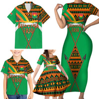 Burkina Faso Family Matching Short Sleeve Bodycon Dress and Hawaiian Shirt with Green Tribal Pattern Design and National Flag Motif - Wonder Print Shop
