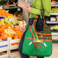 Burkina Faso Grocery Bag with Green Tribal Pattern Design and National Flag Motif - Wonder Print Shop