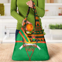 Burkina Faso Grocery Bag with Green Tribal Pattern Design and National Flag Motif - Wonder Print Shop