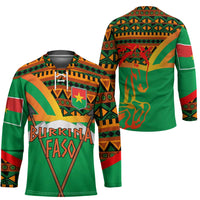 Burkina Faso Hockey Jersey with Green Tribal Pattern Design and National Flag Motif - Wonder Print Shop