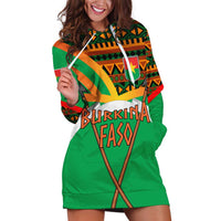Burkina Faso Hoodie Dress with Green Tribal Pattern Design and National Flag Motif - Wonder Print Shop