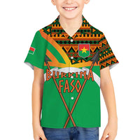 Burkina Faso Kid Hawaiian Shirt with Green Tribal Pattern Design and National Flag Motif - Wonder Print Shop