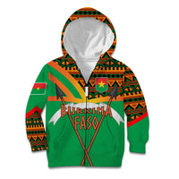 Burkina Faso Kid Hoodie with Green Tribal Pattern Design and National Flag Motif - Wonder Print Shop