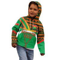 Burkina Faso Kid Hoodie with Green Tribal Pattern Design and National Flag Motif - Wonder Print Shop