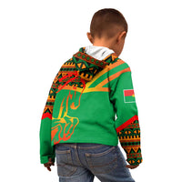 Burkina Faso Kid Hoodie with Green Tribal Pattern Design and National Flag Motif - Wonder Print Shop