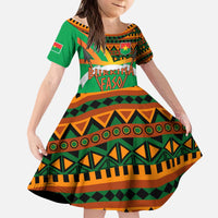 Burkina Faso Kid Short Sleeve Dress with Green Tribal Pattern Design and National Flag Motif - Wonder Print Shop