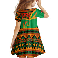 Burkina Faso Kid Short Sleeve Dress with Green Tribal Pattern Design and National Flag Motif - Wonder Print Shop