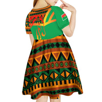 Burkina Faso Kid Short Sleeve Dress with Green Tribal Pattern Design and National Flag Motif - Wonder Print Shop