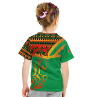 Burkina Faso Kid T Shirt with Green Tribal Pattern Design and National Flag Motif - Wonder Print Shop