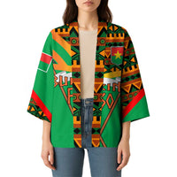 Burkina Faso Kimono with Green Tribal Pattern Design and National Flag Motif - Wonder Print Shop