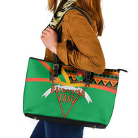 Burkina Faso Leather Tote Bag with Green Tribal Pattern Design and National Flag Motif - Wonder Print Shop
